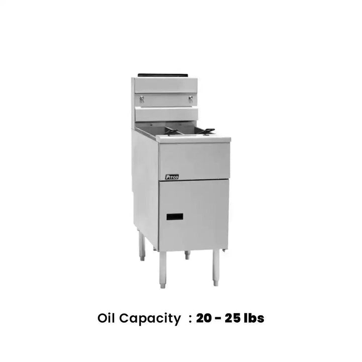 pitco sg14t gas floor fryer with milivolt control front door stainless steel tank oil capacity 20 25 lb 16 5 x 14 6 x 33 6 cm