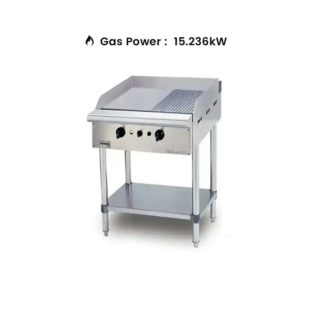 Berjaya GG2B12RFS-17 Gas Griddle Half Ribbed Freestanding With 2 Burner Cooking Surface, Power 15.236 kW - HorecaStore