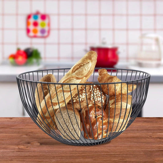 Wire Metal Fruit Basket, L 28 x W 28 x H 7.5cm, Display Basket, Bread Basket, Color Black - HorecaStore