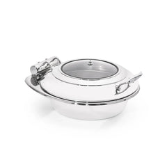 Wundermaxx Glück Stainless Steel Round Induction Chafing Dish With Glass Lid, L 45.5 x W 52 x H 21 cm, Capacity 6 Litres