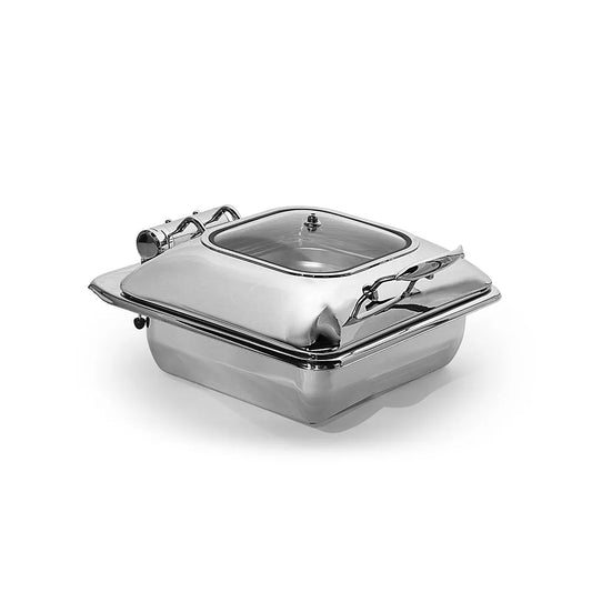 Wundermaxx Glück Stainless Steel Square Induction Chafing Dish With Glass Lid, L41 x W 45.5 x H 21 cm,  Capacity 6 Litres
