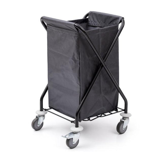 VX  Foldable Hotel Linen Cart L 55 x W 65 x H 105 cm, Removable And Washable Polyester Bag, 2 Swivel And 2 Fixed Castors, Color Black