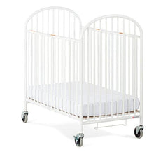 Foundations Pinnacle Full Size Folding Metal Baby Crib OM+ to 30 Kg, L 139.70 x W 76.2 x H 109.22 cm,  4 Sides Folding, 360° Welding Process, Steel Construction, Non-Marking Wheels, Easy Fold, Color White