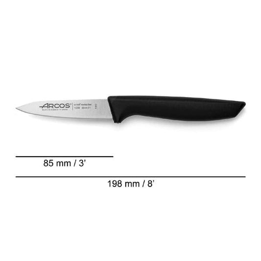 Arcos Paring Knife 3 Inch Stainless Steel, Professional Kitchen Knife for Peeling Fruits and Vegetables, Ergonomic Polyoxymethylene Handle and 85mm Blade, Series Maitre, Color Black - thehorecastore