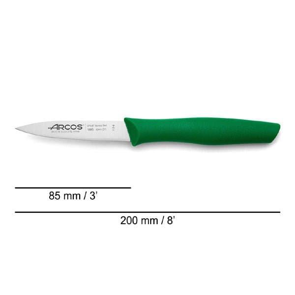 Arcos Paring Knife 3 Inch Stainless Steel, Professional Kitchen Knife for Peeling Fruits and Vegetables. Ergonomic Polyoxymethylene Handle and 85mm Blade, Series Maitre, Color Green - thehorecastore