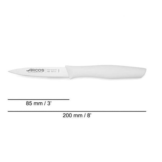 Arcos Paring Knife 3 Inch Stainless Steel, Professional Kitchen Knife for Peeling Fruits and Vegetables. Ergonomic Polyoxymethylene Handle and 85mm Blade, Series Maitre, Color White - thehorecastore