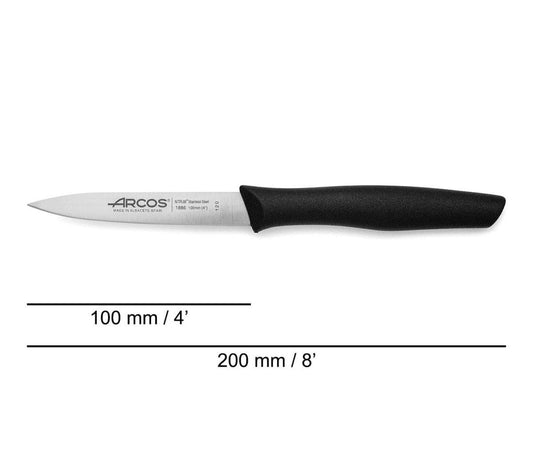 Arcos Paring Knife 4 Inch Stainless Steel, Professional Kitchen Knife for Peeling Fruits and Vegetables. Ergonomic Polyoxymethylene Handle and 100mm Blade, Series Maitre, Color Black - thehorecastore