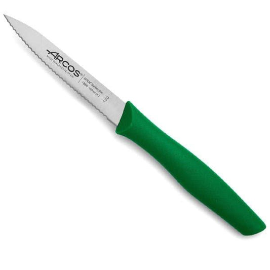 Arcos Wavy Edge Paring Knife 4 Inch Stainless Steel. Professional Kitchen Knife for Peeling Fruits and Vegetables. Ergonomic Polyoxymethylene Handle and 100mm Blade, Series Maitre, Color Green - thehorecastore
