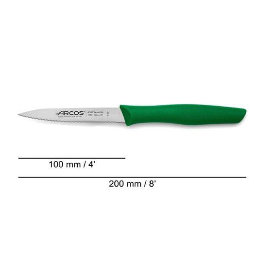 Arcos Wavy Edge Paring Knife 4 Inch Stainless Steel. Professional Kitchen Knife for Peeling Fruits and Vegetables. Ergonomic Polyoxymethylene Handle and 100mm Blade, Series Maitre, Color Green - thehorecastore