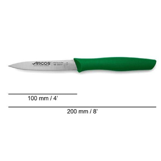 Arcos Paring Knife 4 Inch Stainless Steel. Professional Kitchen Knife for Peeling Fruits and Vegetables. Ergonomic Polyoxymethylene Handle and 100mm Blade, Series Maitre, Color Green - thehorecastore