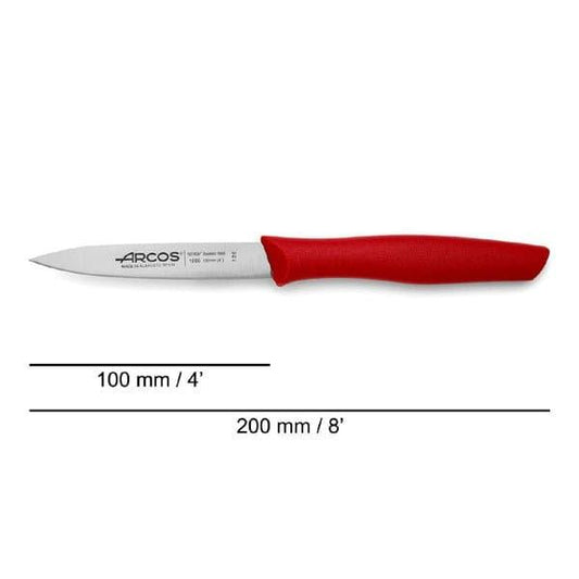 Arcos Paring Knife 4 Inch Stainless Steel. Professional Kitchen Knife for Peeling Fruits and Vegetables, Ergonomic Polyoxymethylene Handle and 100mm Blade, Series Maitre, Color Red - thehorecastore