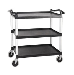 JD-UC334B Polypropylene Small Clearing Trolley 3 Tiers 83.5 x 41.3 x 96.5 cm, Black