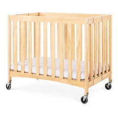 Foundations Wooden Travel Sleeper Compact Crib OM+ to 15 Kg L 101.6 x W 66.4  x H 86.36 cm, Includes 2" Infapure Foam Mattress, 4  Castors, Easy Fold, Color Natural