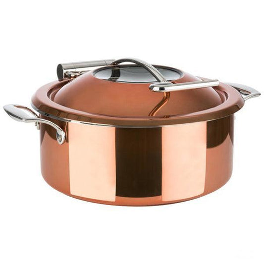 Wundermaxx Lächeln Induction Chafing Dish Set with Glass Lid (Pot+Lid+Insert) ø 30 x H 18.5 cm, Capacity 4 Litres, Color Copper - thehorecastore