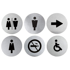 Securit® ⌀10 cm Stainless Steel Washroom Sign, Mixed Set, Set of 6
