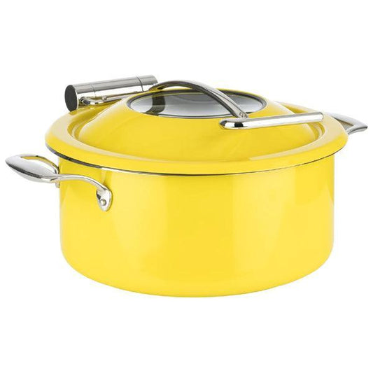 Wundermaxx Lächeln Induction Chafing Dish Set with Glass Lid (Pot+Lid+Insert) ø 30 x H 18.5 cm, Capacity 4 Litres, Color Yellow - thehorecastore