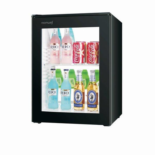 Roomwell UK High Cool Absorption Minibar, Glass Door 40 Liters, H 55.8 x W 40 x D 42.5 cm, 100% Silent, Ultra-Cooling, CFC/HCFC Free, Color Black - thehorecastore