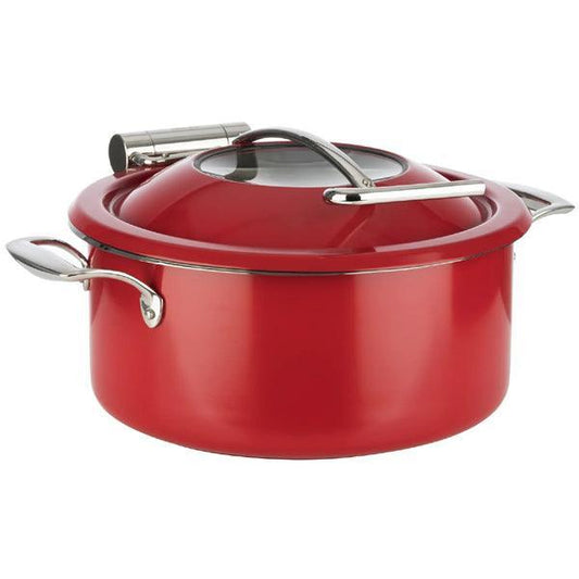 Wundermaxx Lächeln Induction Chafing Dish Set with Glass Lid (Pot+Lid+Insert) ø 30 x H 18.5 cm, Capacity 4 Litres, Color Red - thehorecastore