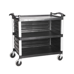 JD-UC331B Polypropylene Large Clearing Trolley 3 Tiers With Panel 101 x 53 x 95 cm, Black