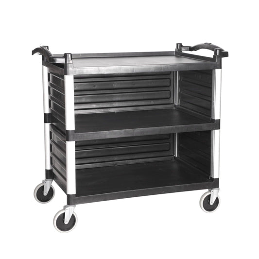 JD UC331B Polypropylene Large Clearing Trolley 3 Tiers With Panel 101 x 53 x 95 cm, Black   thehorecastore