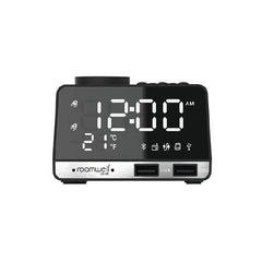 Roomwell Wake And Play Digital Alarm Clock with 2 Grouup of Alarm Setting, Dual Speaker Brightness Adjustable, Bluetooth Range 10 m, Color Black