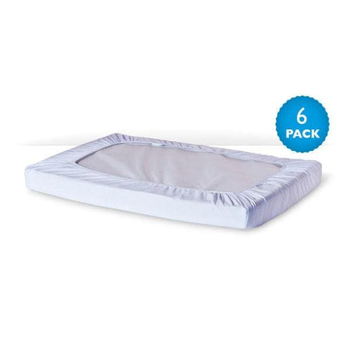 Foundations 100% Cotton Safefit Elastic Sheet for Full Size Crib, Color White, Pack of 6