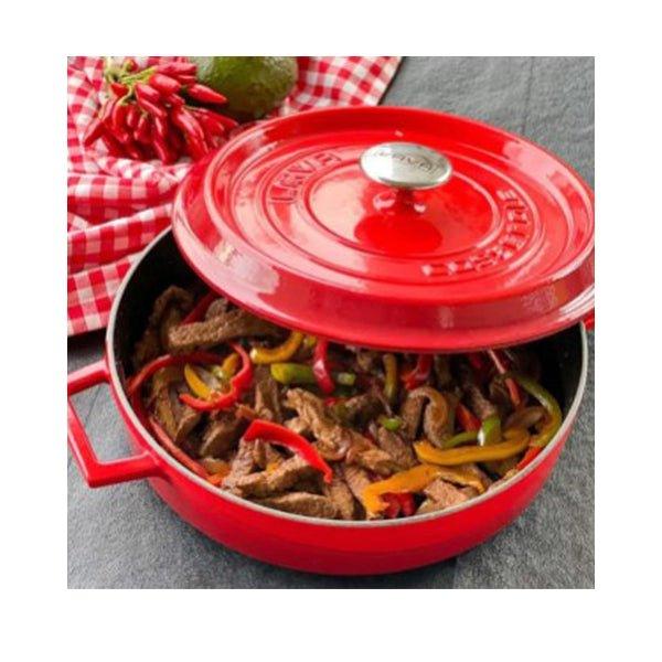 Lava Multipurpose Casserole, Round Ø 28 cm, 6.7 Litres, Enameled Cast Iron, Self Handled, Color Red - HorecaStore