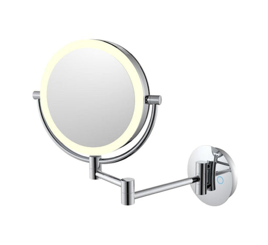 Roomwell Flip Wall Mounted Lighted Make up Vanity Mirror 8 inch 1X/3X Magnifying Mirror, Double Sided Bathroom Magnifying Mirror with LED, 360° Adjustable, Shaving Light up Mirror Nickel, Ø 20 cm, Color Silver/Chrome - thehorecastore