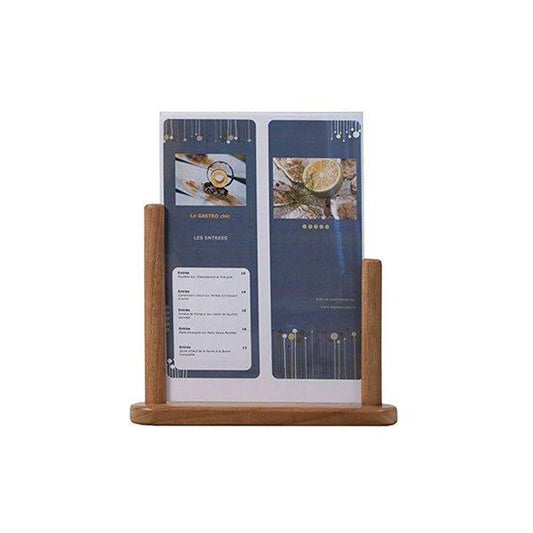 Securit® Acrylic Display Stand Vertical T Shape A4 H 32.3 x W 27 x D 7.1 cm, Table Top Signage / Menu Foster Frame, Acrylic Removable Transparent Sheets Front and Back with Wooden Frame, Acrylic Menu Stand for Restaurants, Cafe, Hotels, Color Teak - HorecaStore