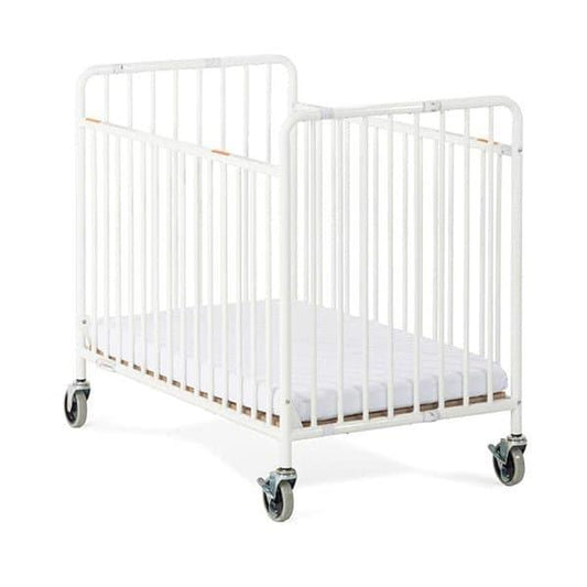 Foundations Stowaway Metal Folding Baby Crib, OM+ to 20 Kg, L 101.6 x W 64.77 x H 100.33 cm, 2 Side Folding, Powder Coated Steel Construction, Ultra-quiet Castors, Easy Fold, Color White