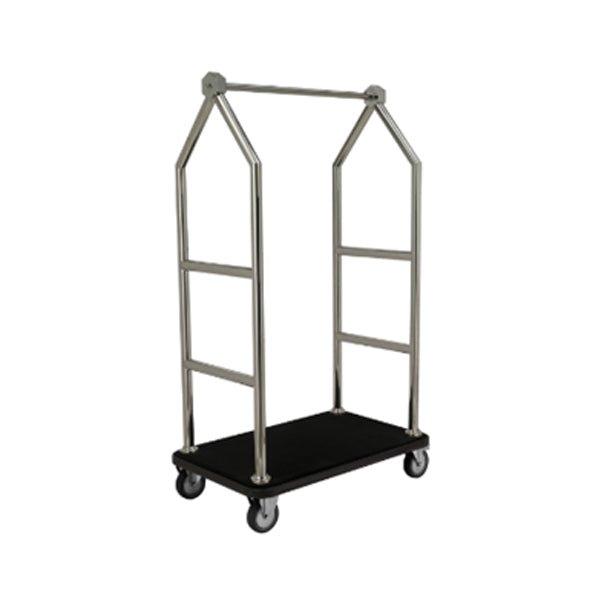 VM Group Hotel Luggage Trolley Silver- 304 Stainless Steel Tube Ø50 mm With 100% Polyamide Velour Carpet, L 105 x W 65 x H 195 cm, Holds 1400 lb of Luggage, Highly Shock-absorbant, All Around Bumper, 8" Pneumatic Wheels with 2 Swivel, And 2 Fixed Castors - thehorecastore