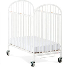 Pinnacle Compact Size 4 Sides Folding Metal Baby Crib With Mattress, Color White - Foundation USA