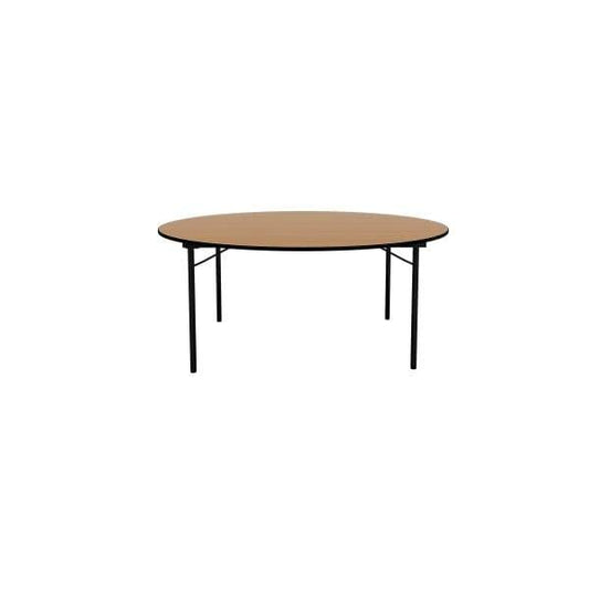 Beechwood Round Table (Linen-Free) Ø 150 x H 75 cm, Durable, Strong And Naturally Beautiful,MDF Laminated Table Tops With Black Metal Folding Legs